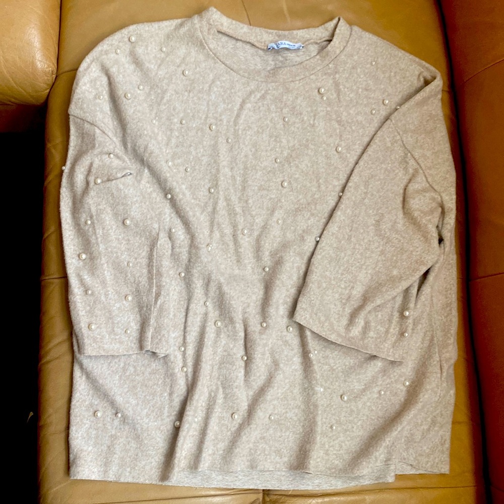 Tan pearl sweater Zara sweater size LRG